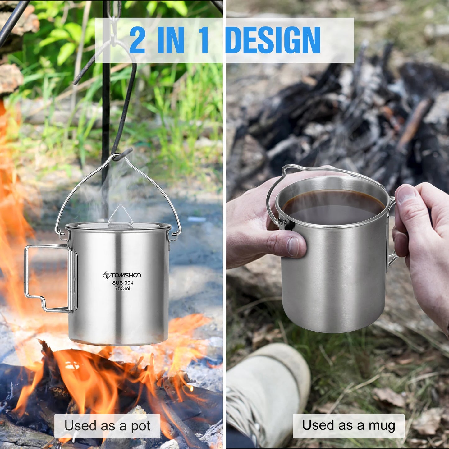 Stainless Steel Bottle with Cup or Hanging Pot